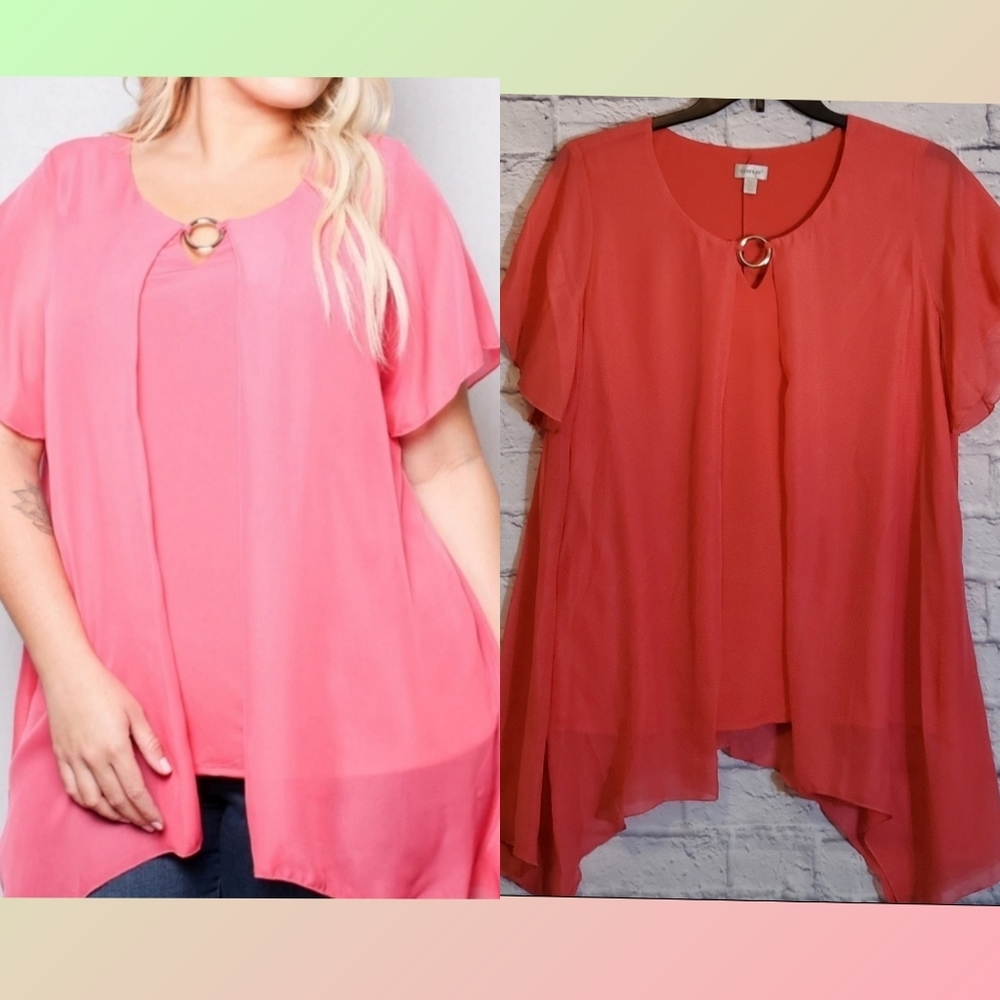 ❤Plus Chiffon Cape Blouse with Metal Ring